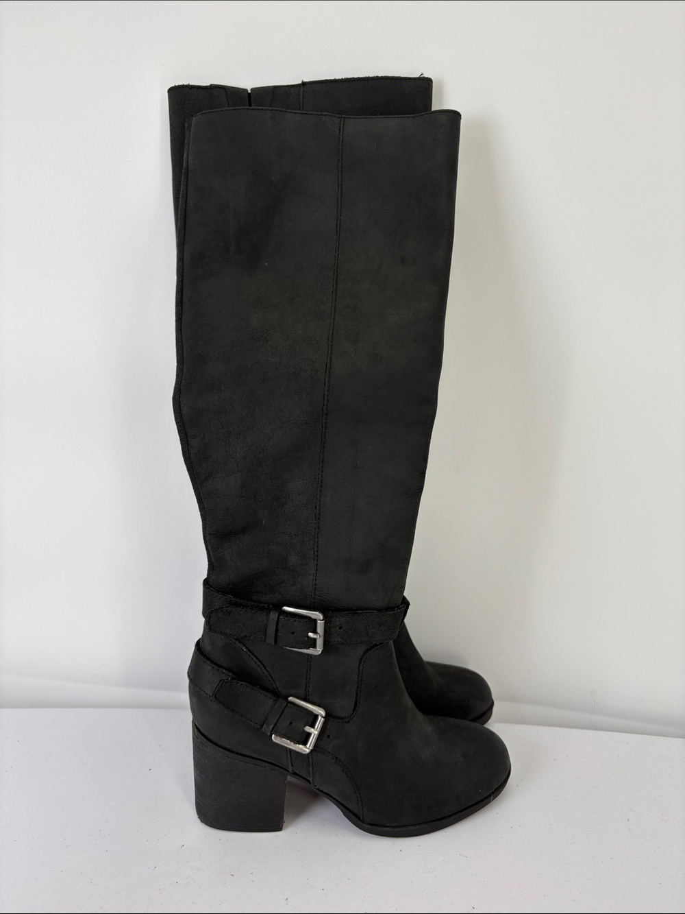 🪡 Steven leather Olyvvya Black Knee Buckle Boots